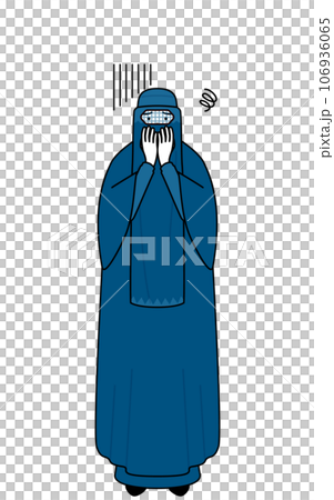 落ち込んで口を覆うブルカ姿のイスラム女性 落ち込んで口を覆うブルカ姿のイスラム女性 106936065