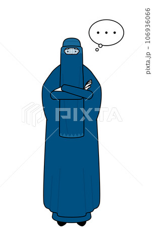 腕を組んで考えるブルカ姿のイスラム女性 106936066