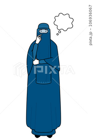 顔をかきながら考えるブルカ姿のイスラム女性 106936067