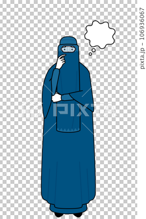 顔をかきながら考えるブルカ姿のイスラム女性 106936067