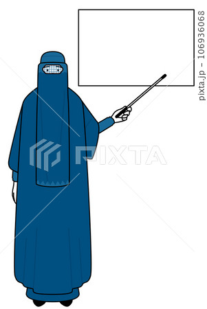 ホワイトボードを指示棒で指すブルカ姿のイスラム女性 106936068