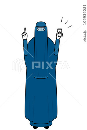 スマホのセキュリティ対策をするブルカ姿のイスラム女性 スマホのセキュリティ対策をするブルカ姿のイスラム女性 106936081