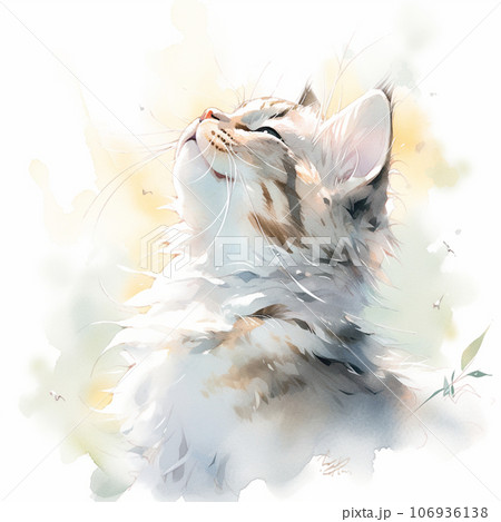 イラスト原画 「見上げる猫」 水彩原画2Lサイズ_見上げる猫【フレーム付き】 - KM-ATELIER'S