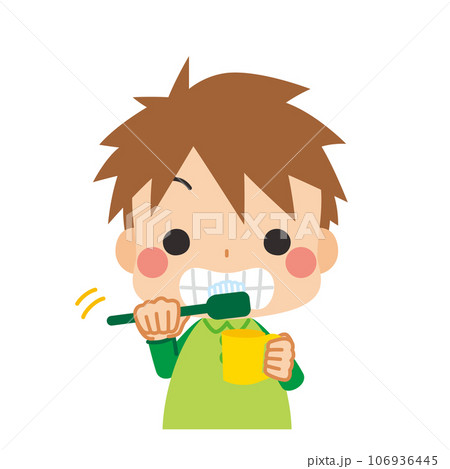歯みがきしている可愛い小さな男の子のイラスト　白背景　クリップアート　ベクター 106936445