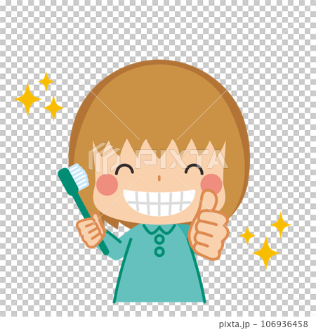 Illustration of a cute little girl smiling showing her beautiful teeth White background Clip art Vector 106936458