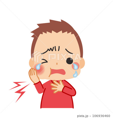 虫歯が痛む可愛い小さな男の子のイラスト　白背景　クリップアート　ベクター 106936460
