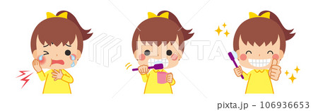 歯の健康と可愛い小さな女の子　セット　バリエーション　イラスト　ベクター　白背景　クリップアート 106936653