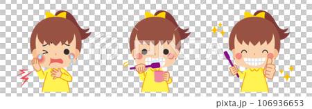 歯の健康と可愛い小さな女の子　セット　バリエーション　イラスト　ベクター　白背景　クリップアート 106936653