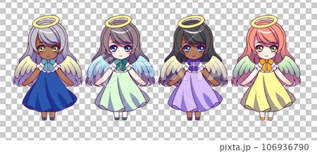 Deformed full-body illustration set of children's anime-style characters wearing angel costumes 106936790