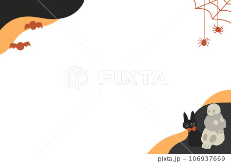 Happy Halloween banner or party invitation background with bats black cat spider in paper cut style. illustration. Place for text frame Happy Halloween banner or party invitation background with bats black cat spider in paper cut style. illustration. Place for text frame 106937669