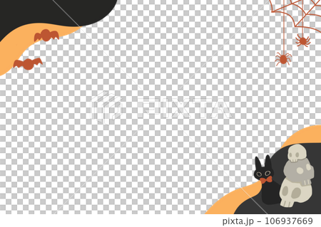Happy Halloween banner or party invitation background with bats black cat spider in paper cut style. illustration. Place for text frame Happy Halloween banner or party invitation background with bats black cat spider in paper cut style. illustration. Place for text frame 106937669