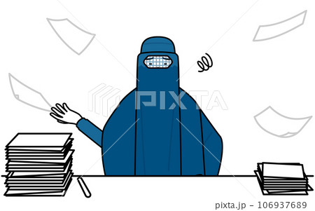 片付かない業務にうんざりするブルカ姿のイスラム女性 106937689