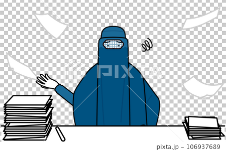 片付かない業務にうんざりするブルカ姿のイスラム女性 106937689