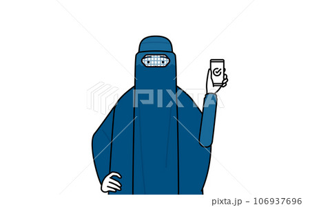 仕事でスマホを使うブルカ姿のイスラム女性 仕事でスマホを使うブルカ姿のイスラム女性 106937696