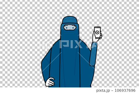 仕事でスマホを使うブルカ姿のイスラム女性 仕事でスマホを使うブルカ姿のイスラム女性 106937696