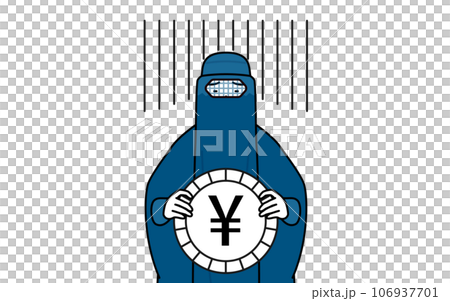 外匯損失和日元疲軟、穿長袍的伊斯蘭婦女的形象 外匯損失和日元疲軟、穿長袍的伊斯蘭婦女的形象 106937701