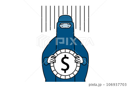 為替差損やドル安のイメージ、ブルカ姿のイスラム女性 106937703