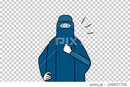 Muslim woman in burqa beating her chest Muslim woman in burqa beating her chest 106937704