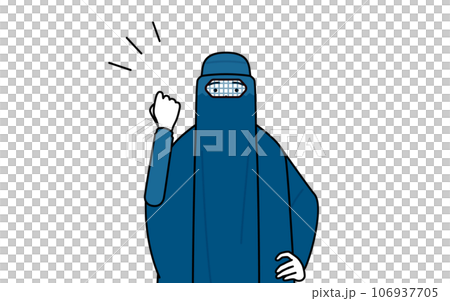 Muslim woman in burqa doing fist pump Muslim woman in burqa doing fist pump 106937705