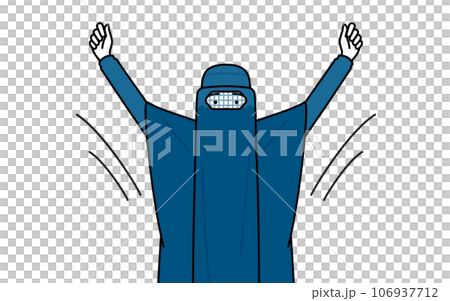 Muslim woman in burqa doing radio exercises 106937712
