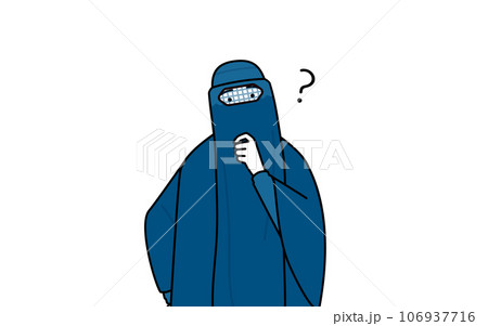 疑問を持って首をかしげるブルカ姿のイスラム女性 106937716