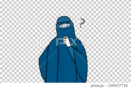 疑問を持って首をかしげるブルカ姿のイスラム女性 106937716