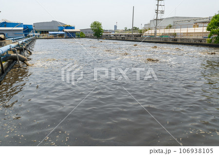 Aeration pond for wastewater treatment in industrial plants. environmental science and reuse waste water 106938105