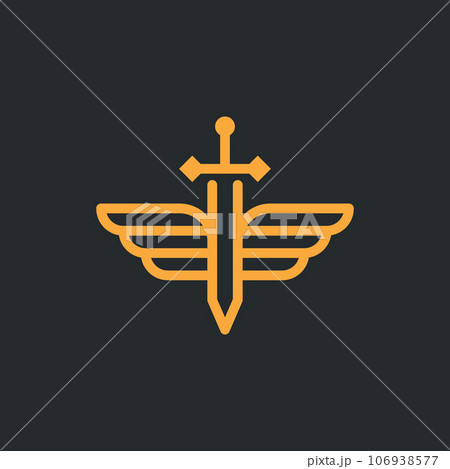 Sword wings line simple line logo design 106938577