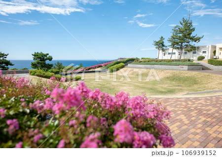 北陸自動車道米山サービスエリア（下り）　夏の日本海の風景 106939152