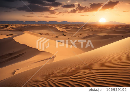 sunset in the desert sand dunes with cloud sky background sunset in the desert sand dunes with cloud sky background 106939192