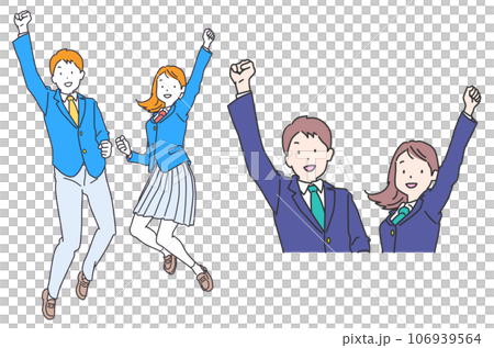 Illustration set of two jumping students, male and female Illustration set of two jumping students, male and female 106939564