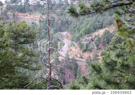 Mountain Pass Driving down from Estes Park Mountain Pass Driving down from Estes Park 106939802