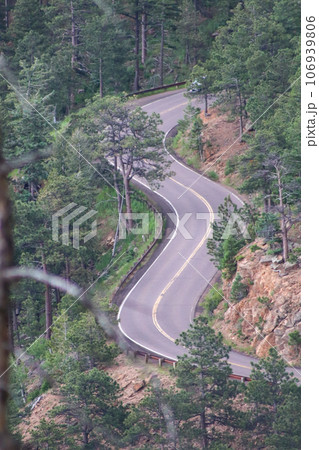 Mountain Pass Driving down from Estes Park Mountain Pass Driving down from Estes Park 106939806