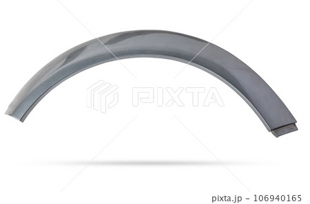 Gray plastic fender flare on a white isolated background in a photo studio for sale or replacement in a car service. Mudguard on auto-parsing for repair or a device to protect the body from dirt. Gray plastic fender flare on a white isolated background in a photo studio for sale or replacement in a car service. Mudguard on auto-parsing for repair or a device to protect the body from dirt. 106940165