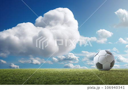 Classic football or soccer ball on green grass loan. Outdoor training concept 106940341