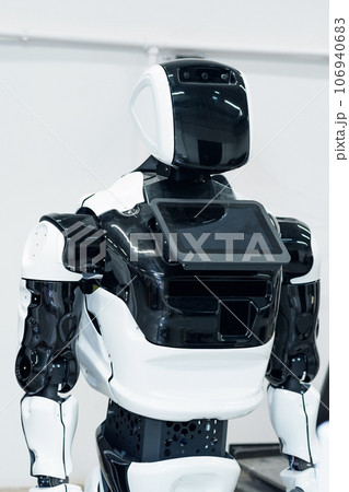 switched off humanoid robot with an interactive display and a screen instead of a face that can display emotions 106940683