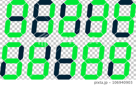 Fluorescent green 7 segment set_02 106940903