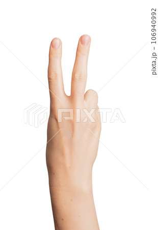 Victory gesture, V sign with two finger, isolated on white Victory gesture, V sign with two finger, isolated on white 106940992