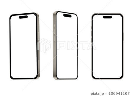 New blue TITANIUM smartphone model 15 PRO, mockup template on white background - Vector 106941107