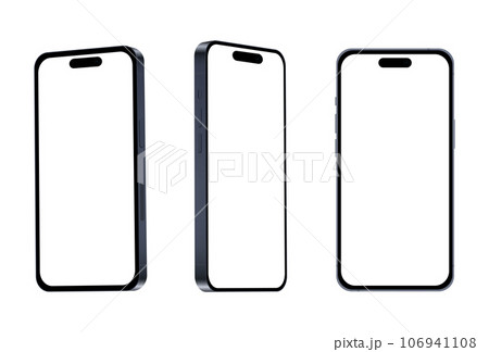New blue TITANIUM smartphone model 15 PRO, mockup template on white background - Vector 106941108