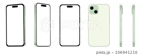 Set of 6 items from different angles, 15 green smartphone models NEW, mockup for web design on white background Set of 6 items from different angles, 15 green smartphone models NEW, mockup for web design on white background 106941210