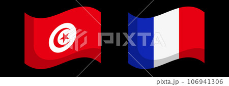 なびくチュニジア国旗とフランス国旗のアイコンセット。ベクター。 なびくチュニジア国旗とフランス国旗のアイコンセット。ベクター。 106941306