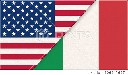 Flag of USA and Italy. American and Spanish flags on fabric texture 106941697
