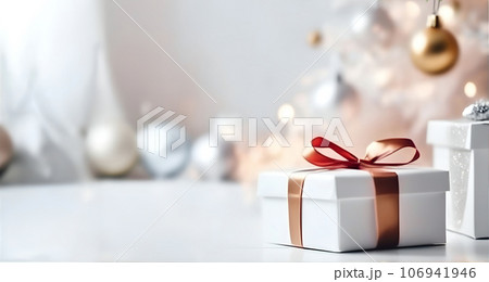 Christmas decoration and New Year Holidays composition on desk with blur background Christmas decoration and New Year Holidays composition on desk with blur background 106941946