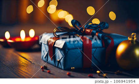 Christmas and New Year background with decoration. Cozy winter holiday composition. Christmas and New Year background with decoration. Cozy winter holiday composition. 106941954