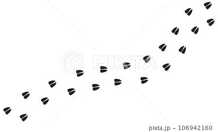 Path footprints of horse, cow, goat, sheep, deer, elk, antelope. Artiodactyl hooves. Horse tracks. Trail of wild horse. Silhouette. Vector isolated. Pet shop print textile game postcard booklet 106942160