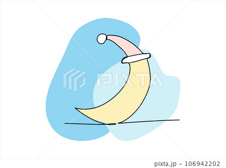 Sleepyhead moon, one line drawing colored with pastel colors. Vector illustration. Sleepyhead moon, one line drawing colored with pastel colors. Vector illustration. 106942202