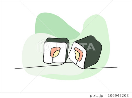 Sushi one line drawing colored with pastel colors. Vector illustration. Sushi one line drawing colored with pastel colors. Vector illustration. 106942208