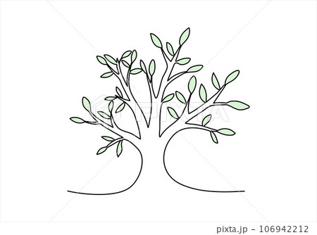 Tree one line drawing colored with pastel colors. Vector illustration. 106942212