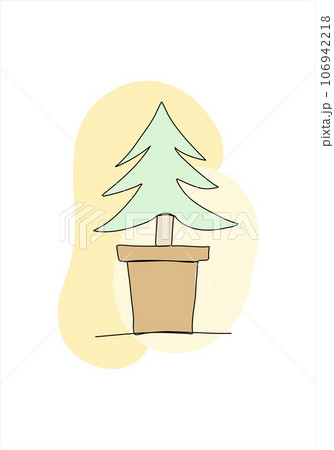Christmas tree one line drawing colored with pastel colors. Vector illustration. 106942218